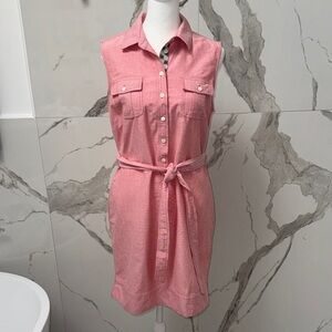 Vineyard Vines Sleeveless Pink Button-Front Shirt Dress with Waist Tie